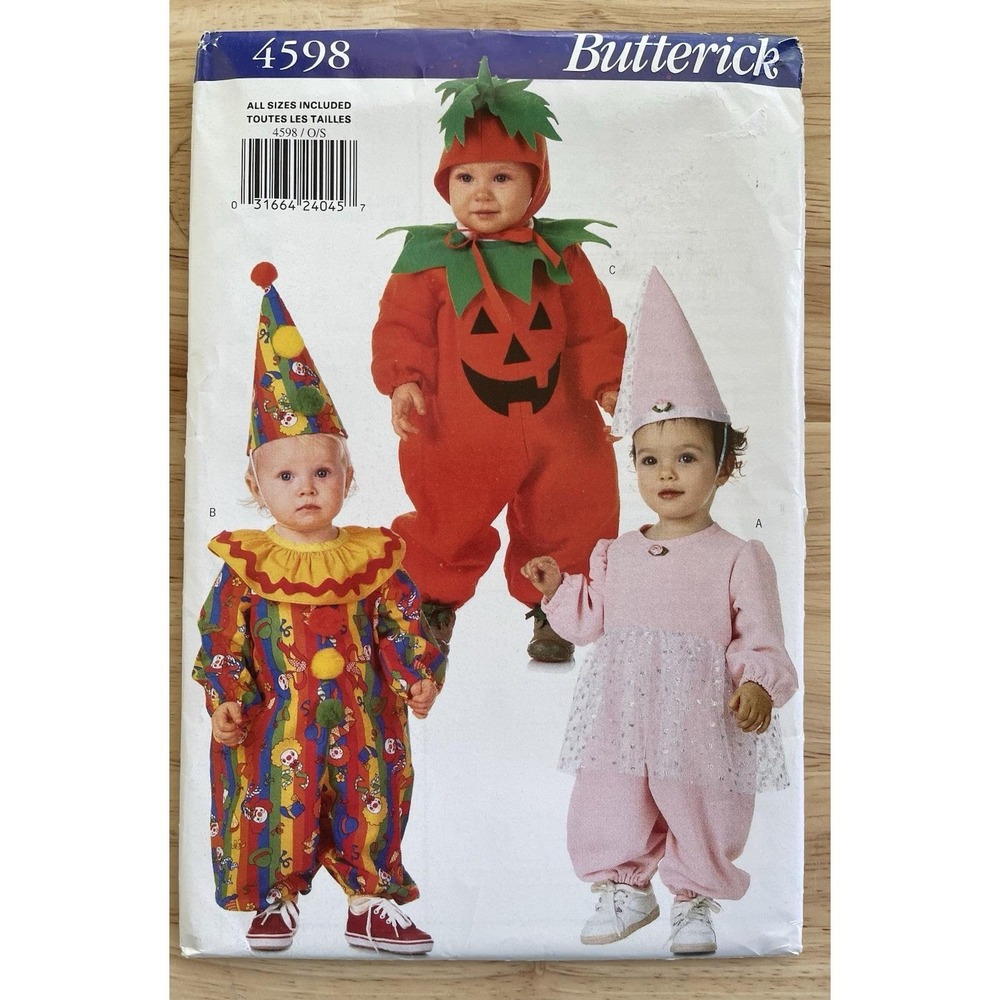 Butterick 4598 INFANTS' COSTUME (JUMPSUIT, HAT, HOOD) Pattern All Sizes